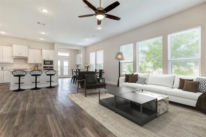 Virtually StagedIncredible open floor plan with view of the kitchen and dining area