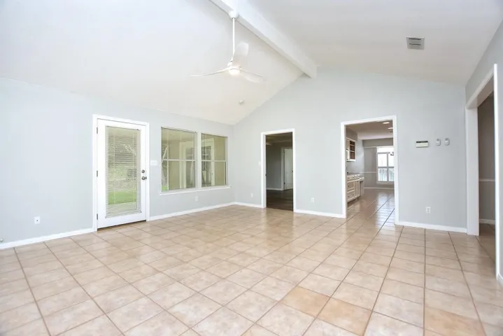 Family room with vaulted ceilings