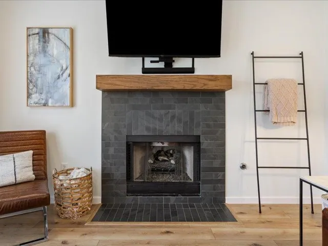 Living room with a fireplace