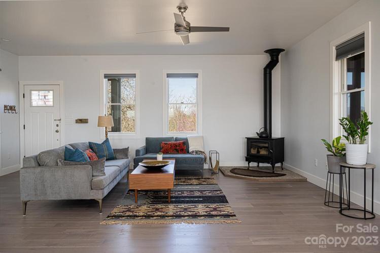Main House Living Room with Wood Stove