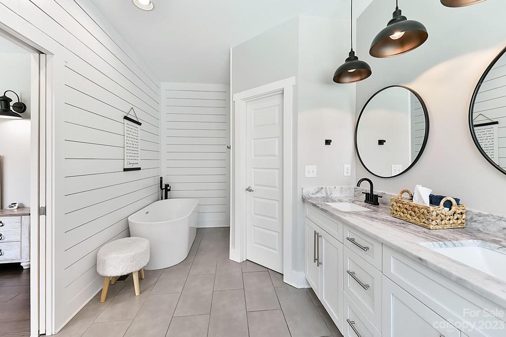 Soaking Tub surrounded by Shiplap Walls