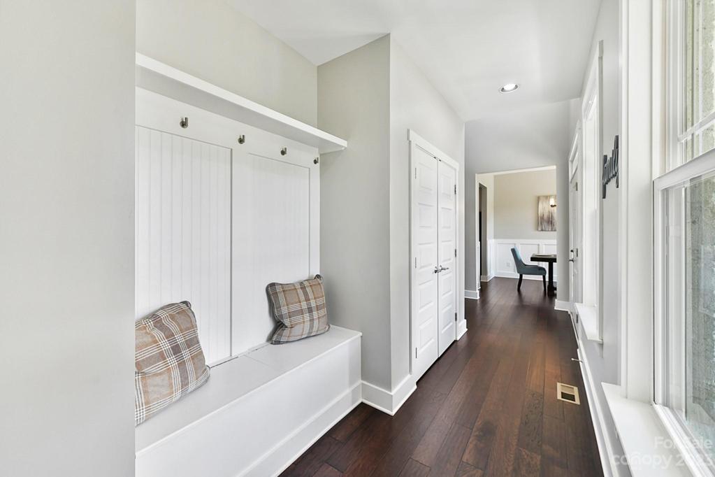 Drop Zone. Hallway with Wood Floors