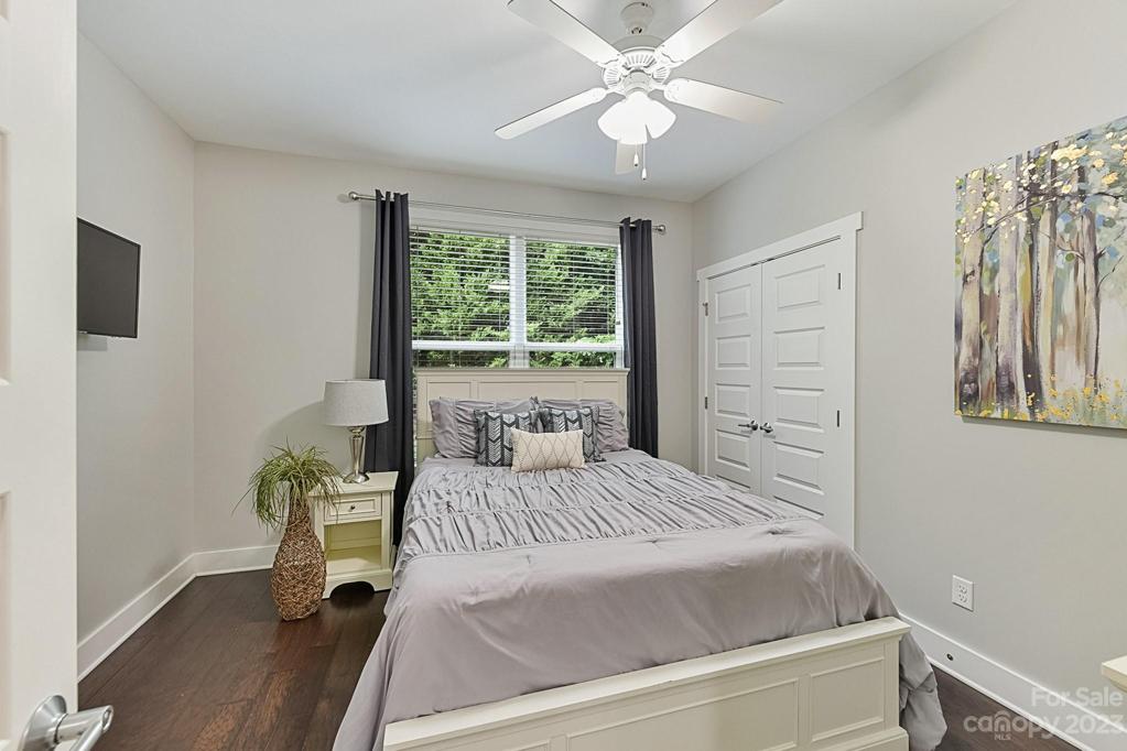 Guest Bedroom or Office on Main Level. Wood Floors, Fan. "Split Bedroom" design for Privacy