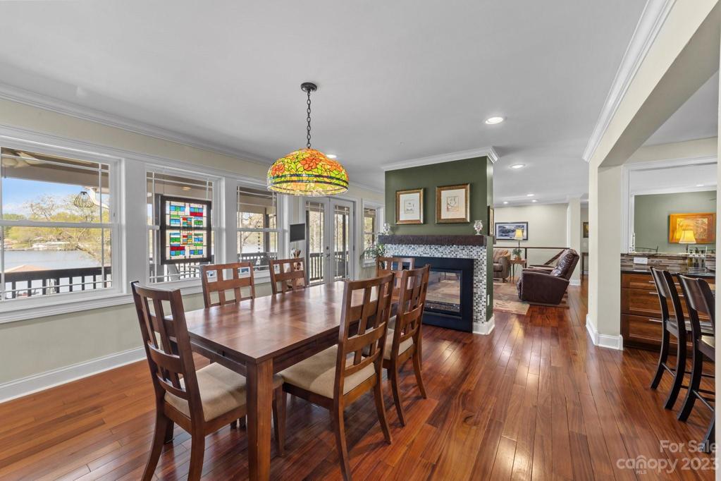 Dining room with two way fire place