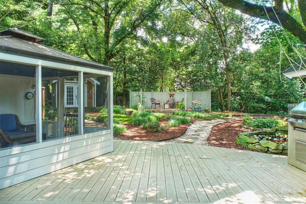 Wood deck and stone path
