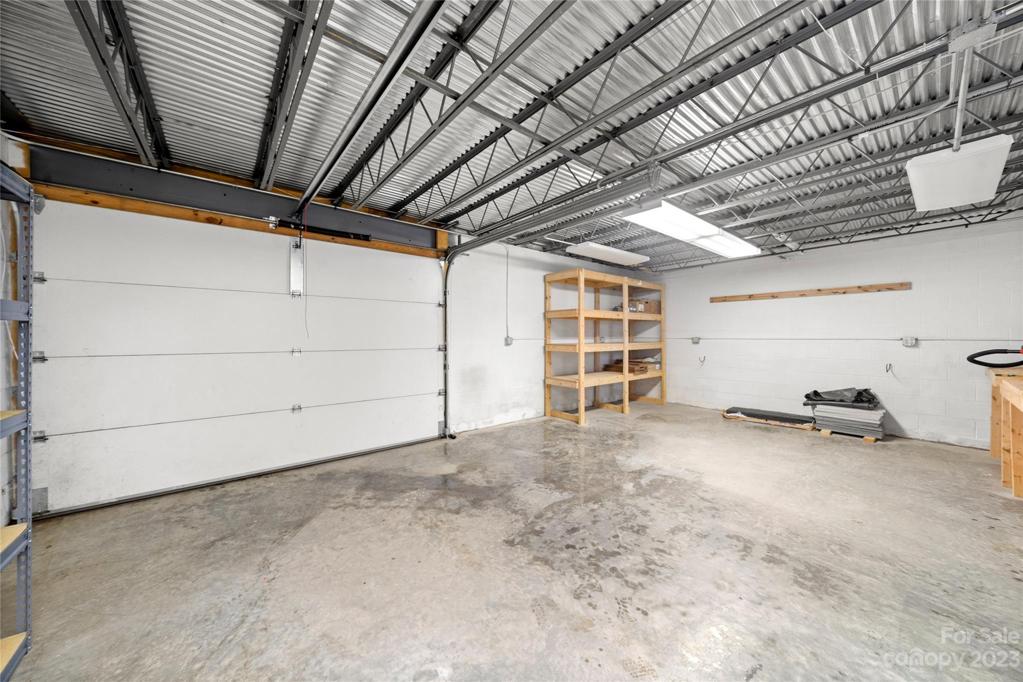 Garage door in basement of detached garage