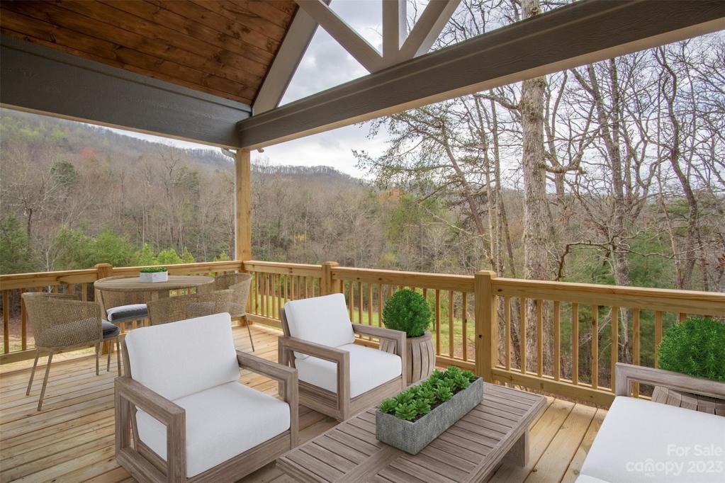 Enjoy the close up mountains and the big open field where turkey and deer visit often.