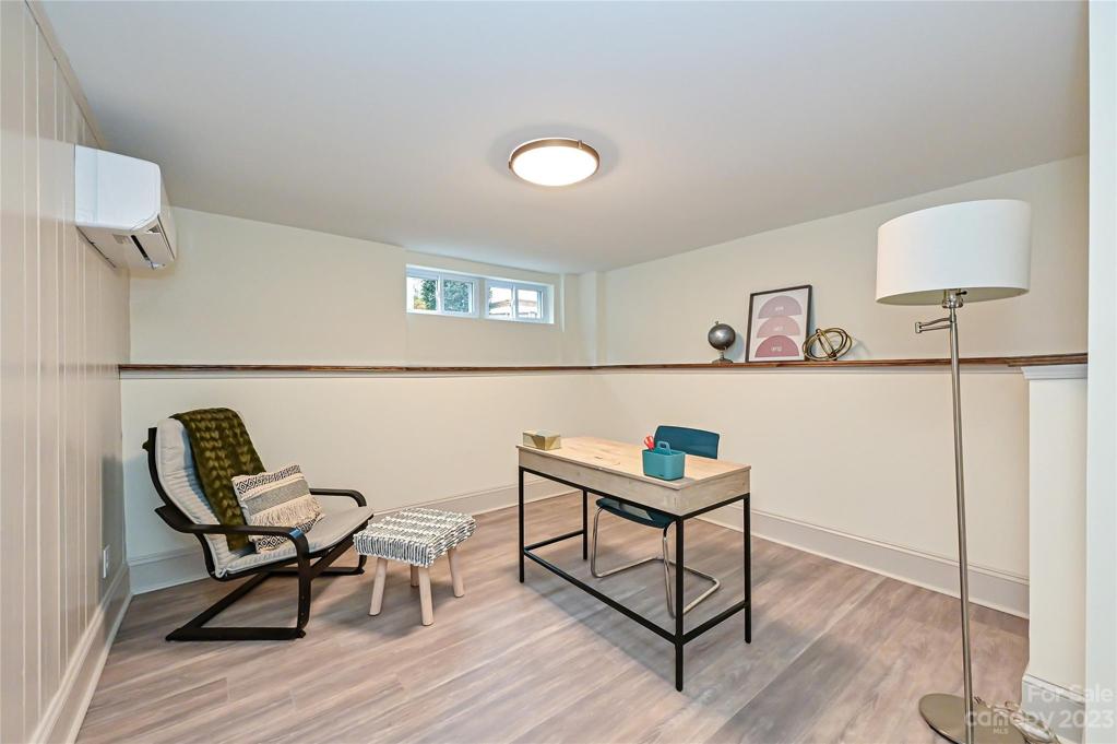 Basement bedroom, set up as office with large closet