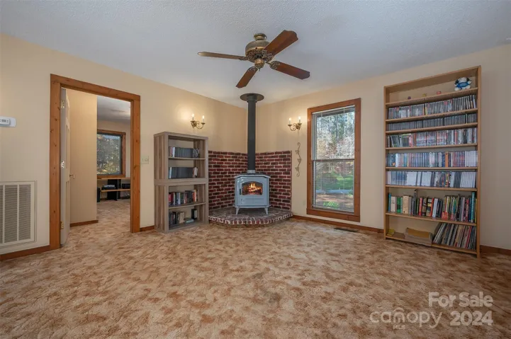 Woodstove in the living room.