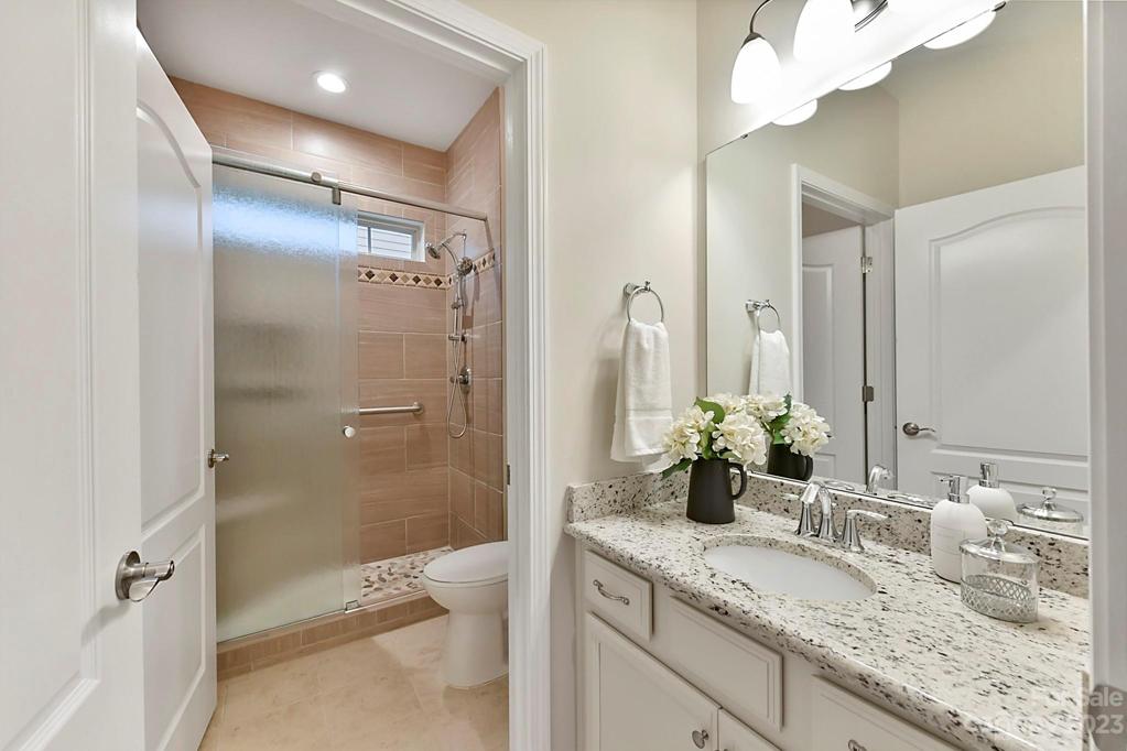 Main Level Full Guest Bath w/Remodeled Shower! Granite Counters, Tiled Flooring and Tiled Shower Surround