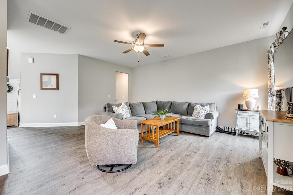 Open floor plan with kitchen/living space adjacent to one another