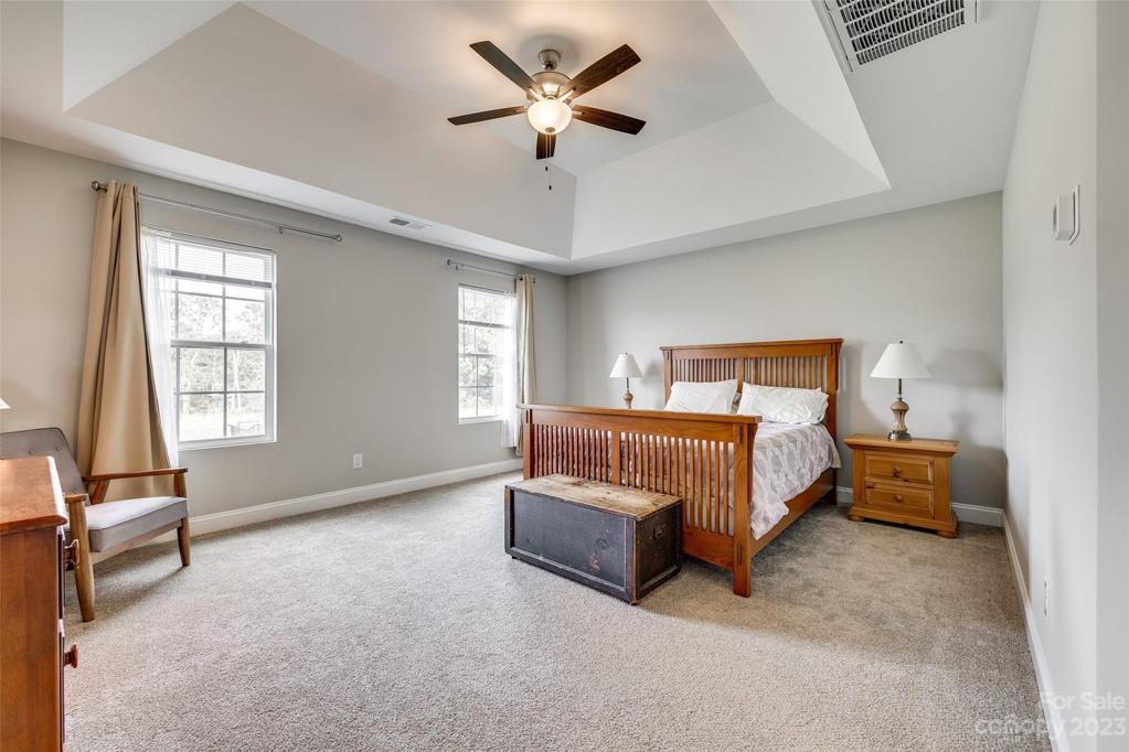 Large primary suite with tray ceiling