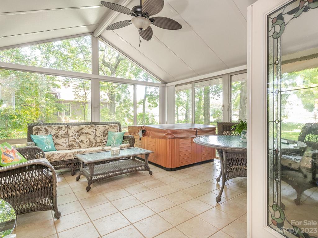 Sunroom with stained glass doors