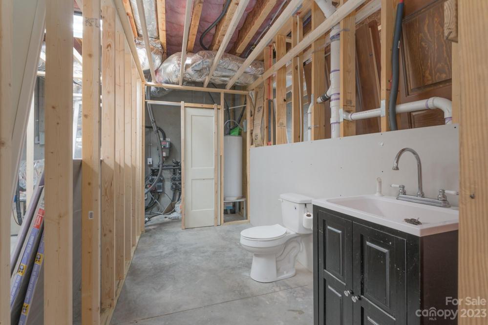 Partially finished full bathroom in the basement