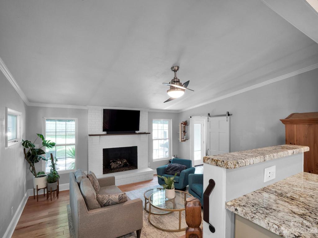 View looking down to family room