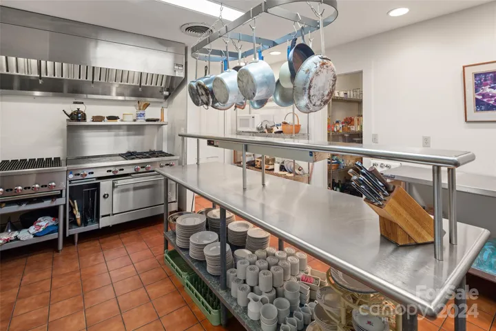 Commercial kitchen with high end appliances.