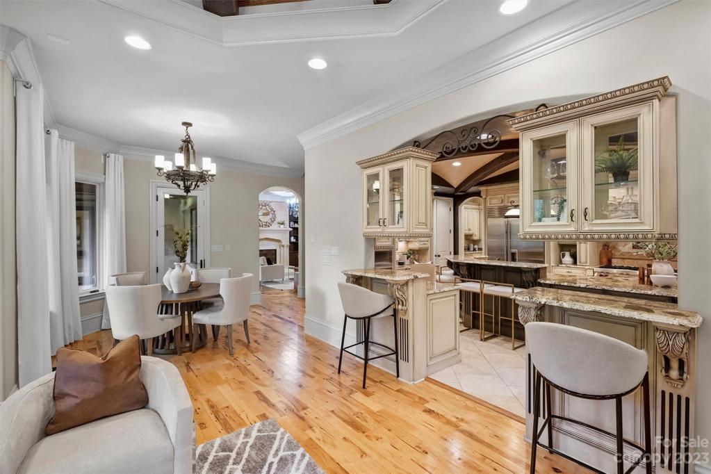 Kitchen, dining area and den