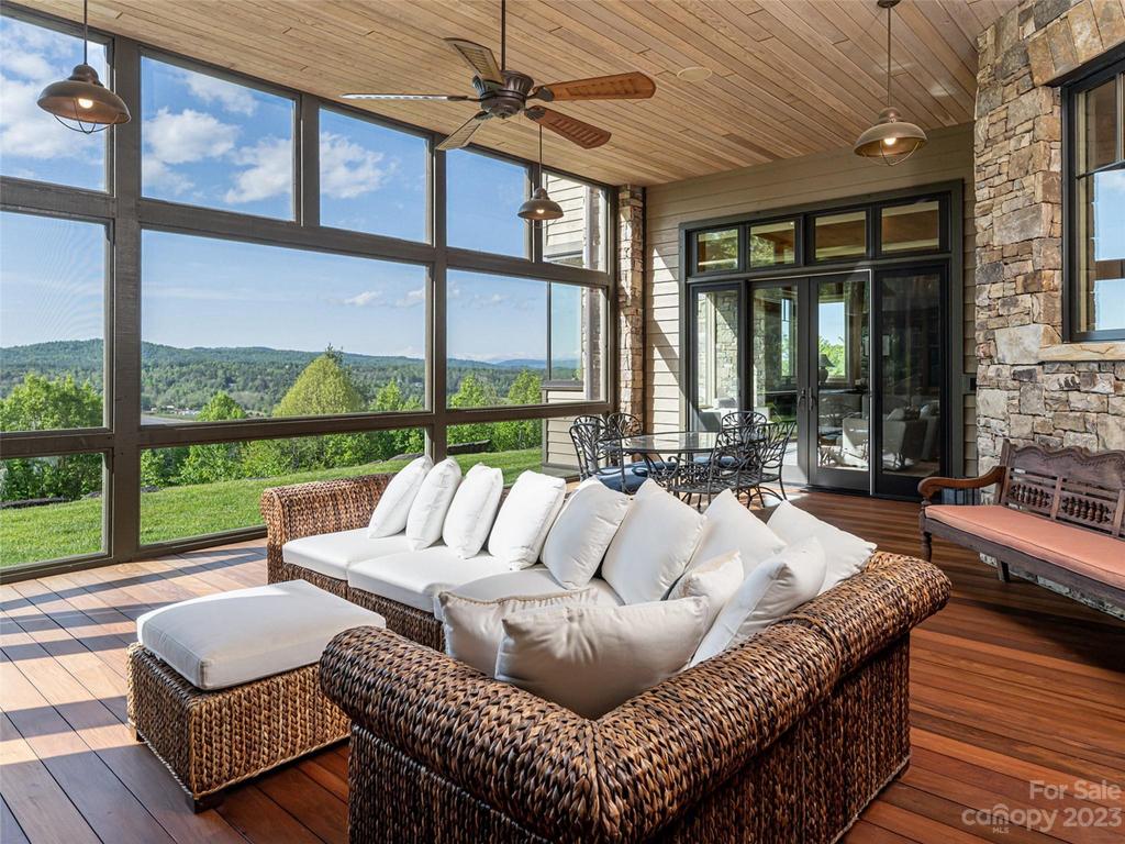 Screened porch with fireplace