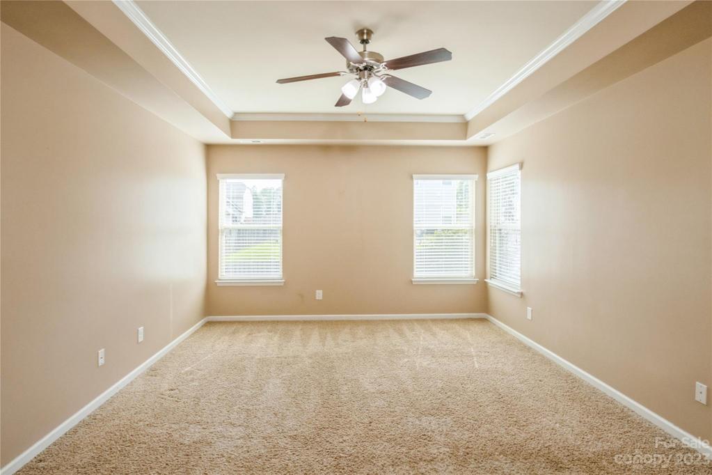 Primary bedroom with tray ceiling