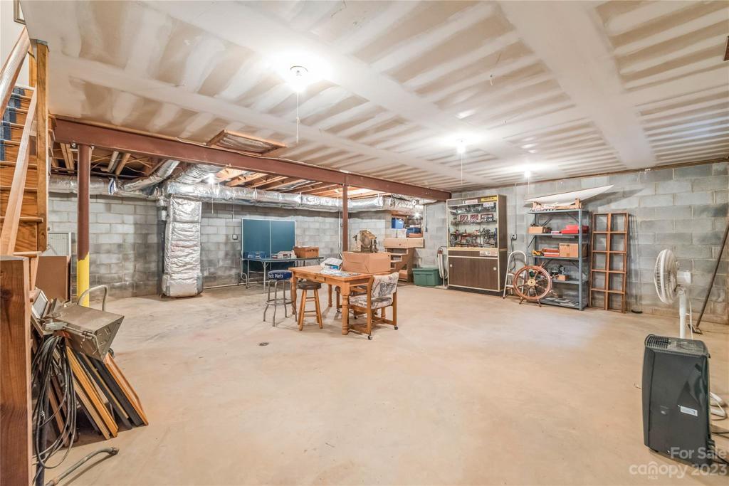 view of basement with extra storage available in the crawl space