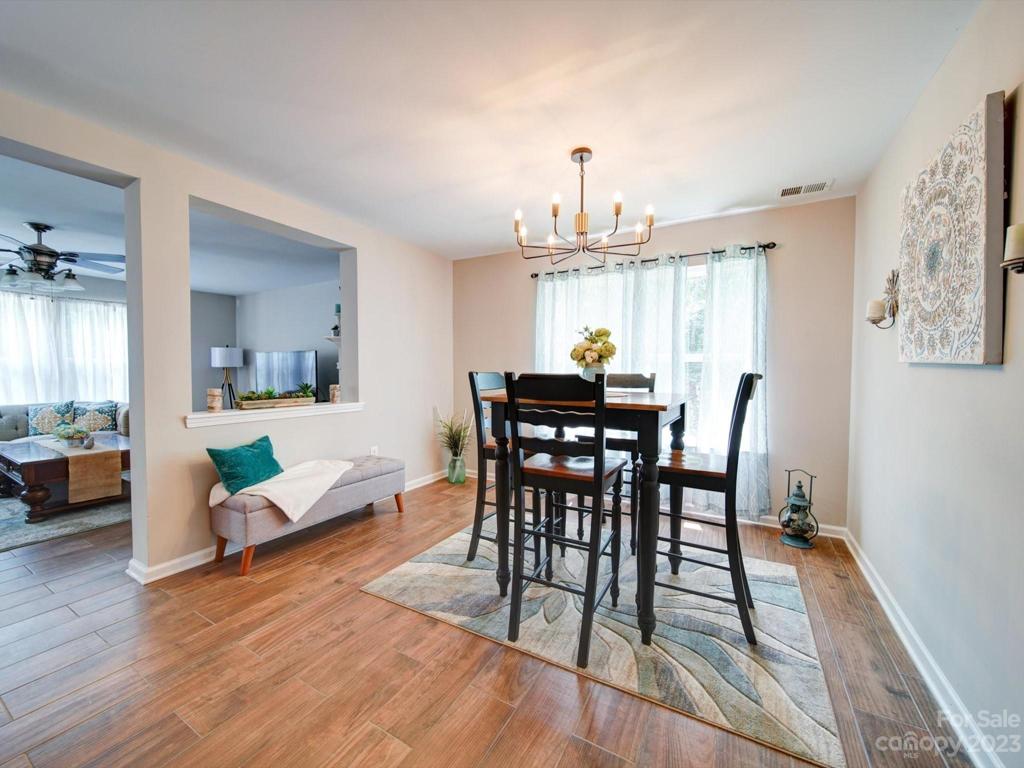 Formal dining area with updated lighting!