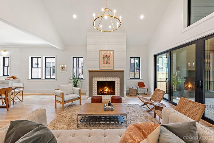 Family room with gas fireplace and vaulted ceilings