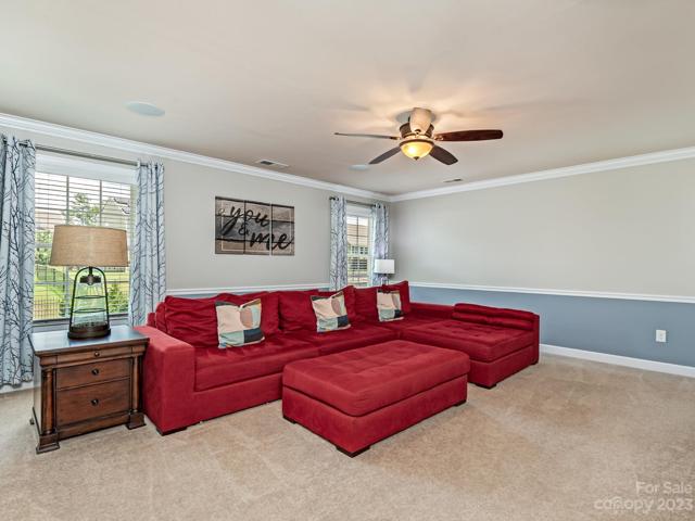 2nd Flr - Media Room w/in-ceiling speakers, shiplap wall, chair railing
