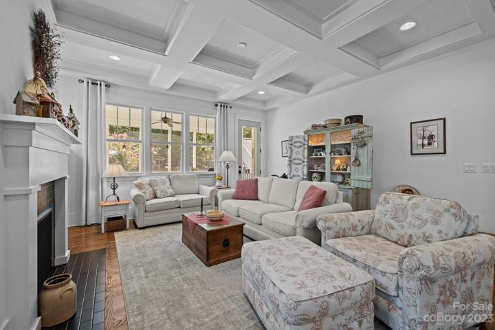Living room with coffered ceilings