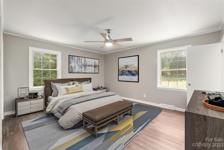 Primary bedroom, virtually staged