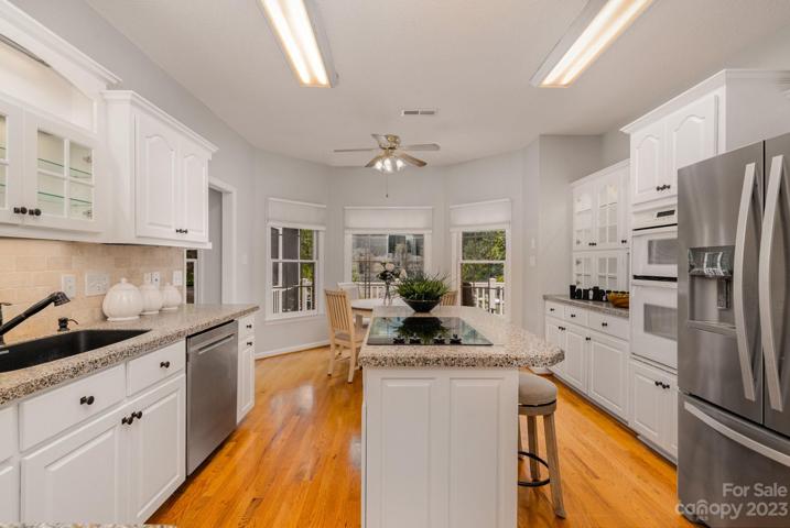 Freshly painted kitchen where natural light abounds.