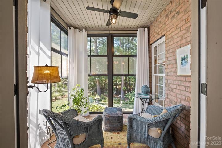 A relaxing space to sip your coffee or read a book and listen to the birds outside.  This screened-in porch is great all year long, has screens as well as windows that can be closed during colder months.