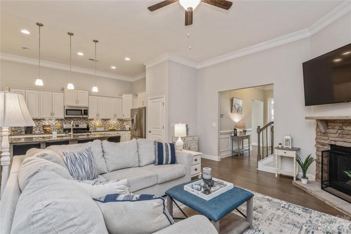 Living Room with wide plank laminate floor