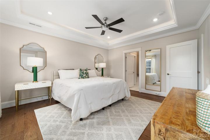 primary bedroom with trey ceiling / lighting