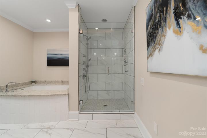 primary bath with soak tub/ shower with sprayer heads