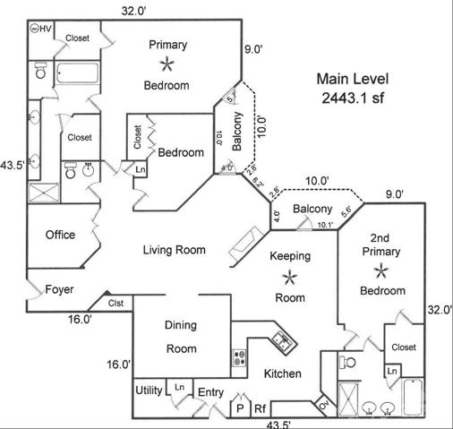 2 Primary Bedrooms; 1guest bedroom and office