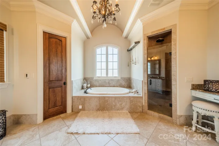 Primary bath w/ large steam shower & garden tub