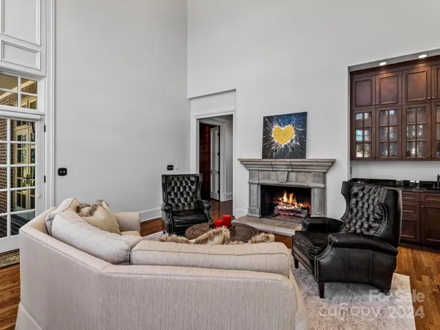 Main Floor Great room, Masonry surround gas log fireplace, Wet Bar