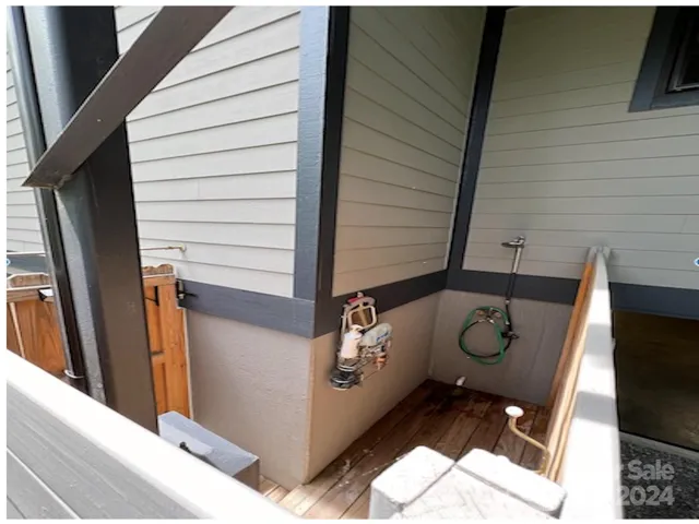 Outside shower with running hot water