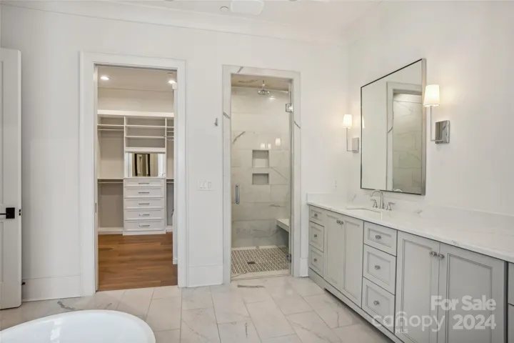 Large Double Vanity, zero entry shower and closet