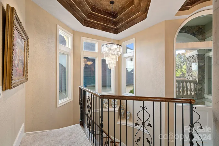 Ornamental iron balusters on man staircase