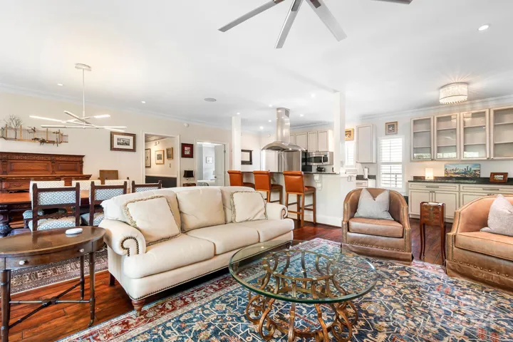 The open floor plan allows one to connect with guests even while in the kitchen.