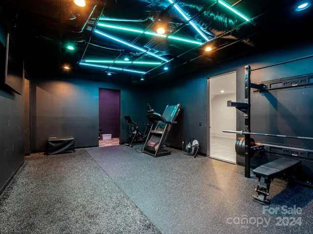 Custom lighting and gym with tv and all the bells and whistles!