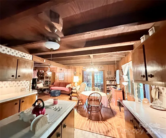 kitchen, dining, living open area