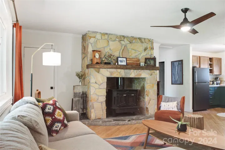 Open Living Room with Woodstove