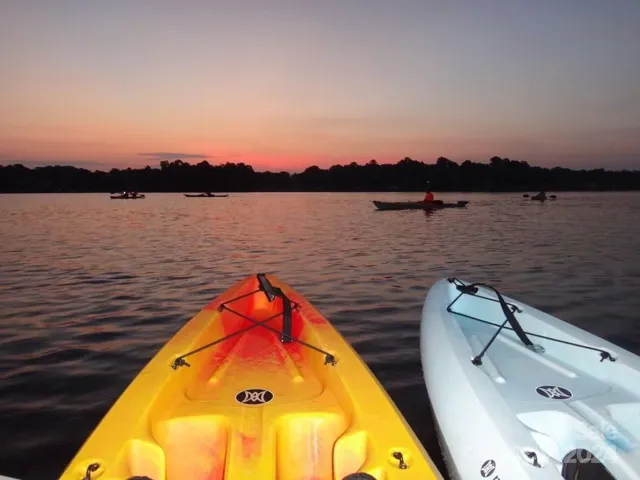 Enjoy kayaking and sunsets on Lake Norman in your 2 Tribe 11.5' kayaks!