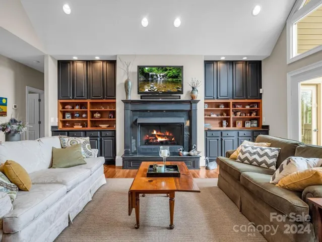Gas fireplace with built-ins.