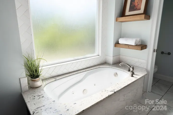 Main-level primary bedroom ensuite jetted soaking tub