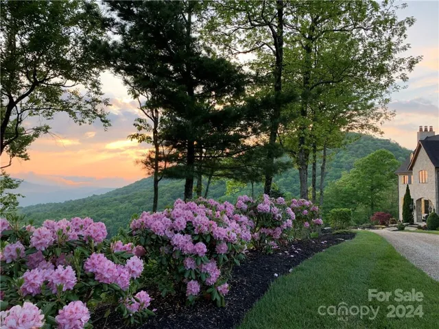 View from the driveway of the home at sunrise.