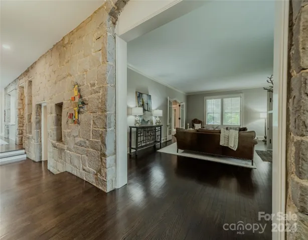 Interior loggia with original Winnsboro Blue Granite Exterior stone