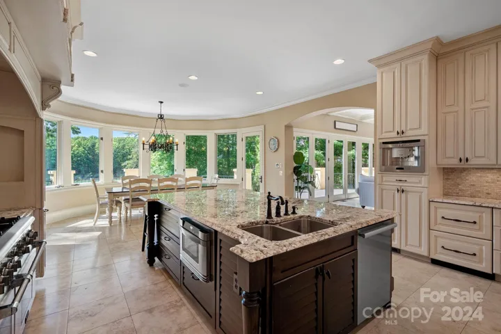 Enjoy calming lake views during meal prep or while entertaining.